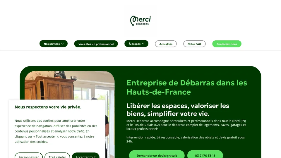 Aperçu du site de Merci Débarras