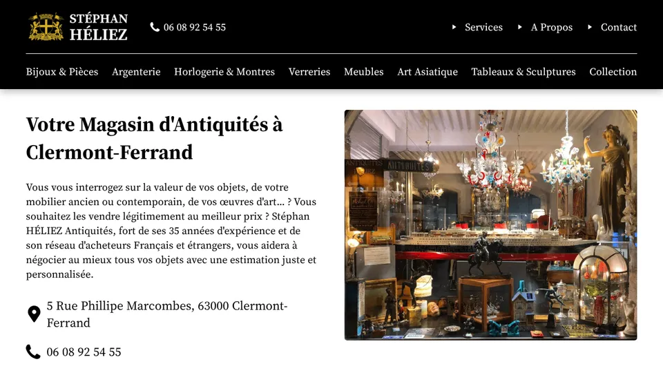 Aperçu du site de Antiquités Héliez