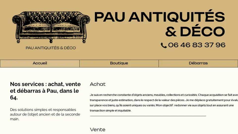 Aperçu du site de Pau Antiquités & Déco — Sylvain Rigal