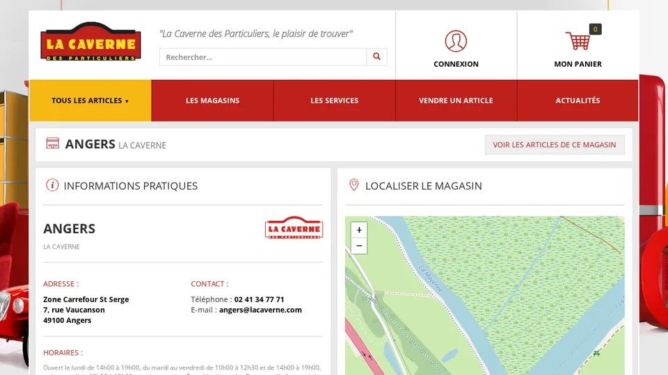 Aperçu du site de La Caverne des Particuliers — Angers