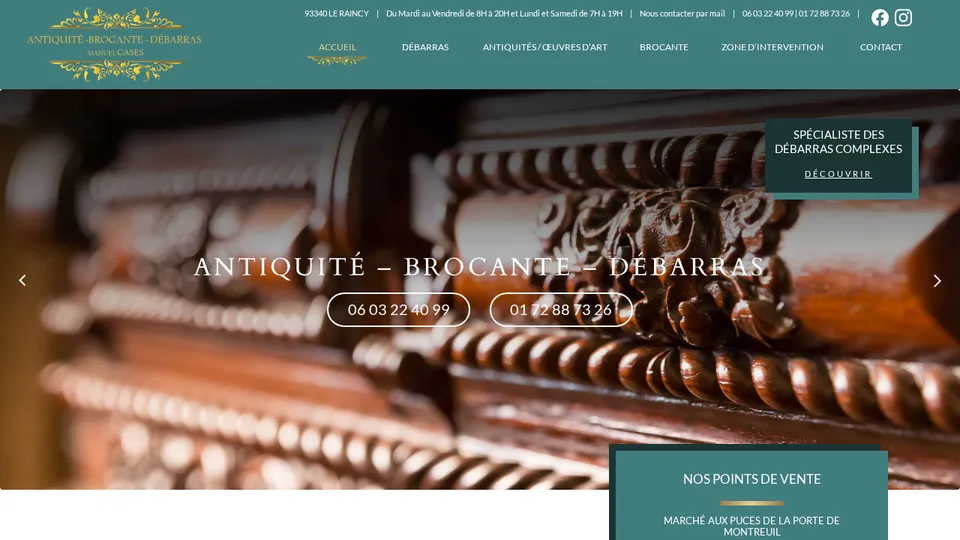 Aperçu du site de Antiquité Brocante Débarras Manuel Cases